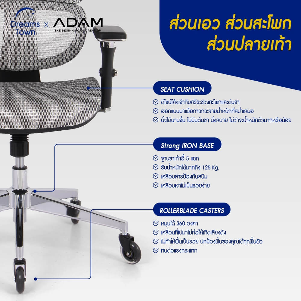 เก้าอี้ทำงาน เพื่อสุขภาพ ADAM รุ่น DOT1 ERGO CHAIR SPACE GRAY สีเทา_4