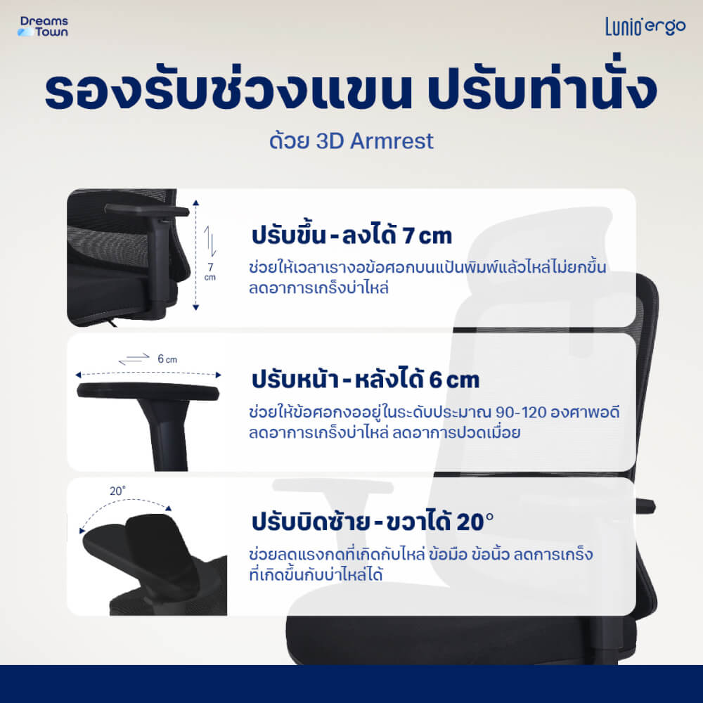 เก้าอี้ทำงานเพื่อสุขภาพ LUNIO ERGO STARLIGHT BLACK GRAPHITE สีดำ_5