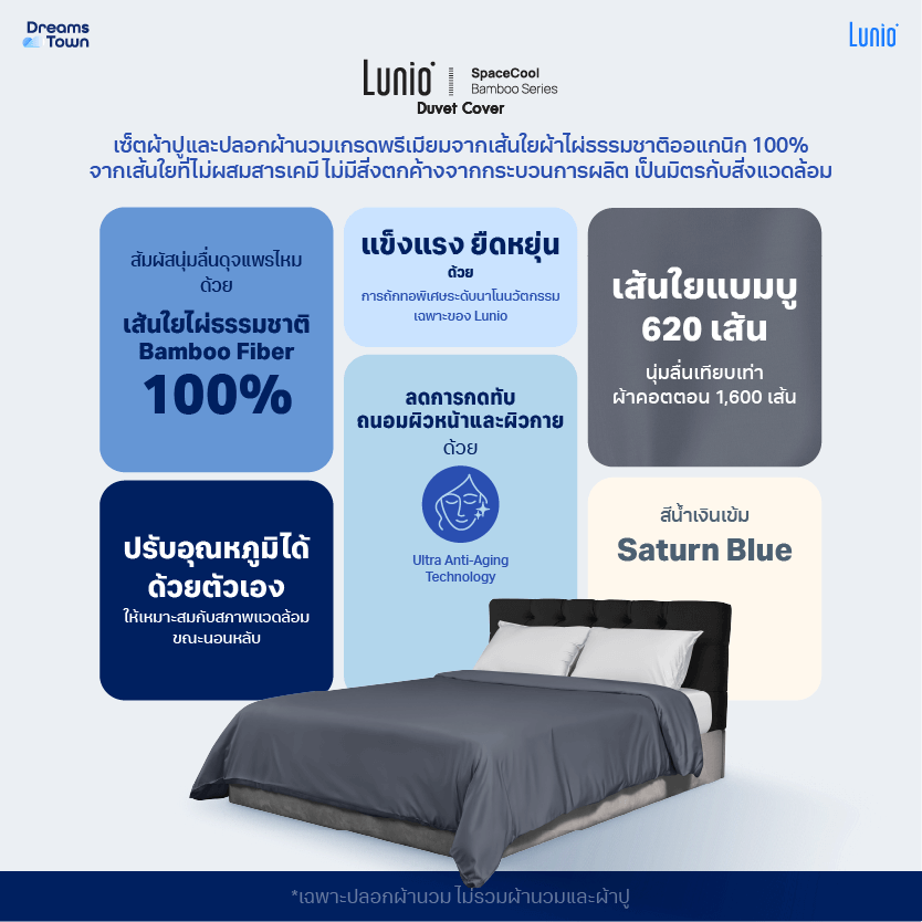 ปลอกผ้านวม 3.5 ฟุต LUNIO  SPACECOOL BAMBOO DUVET COVER SATURN BLUE