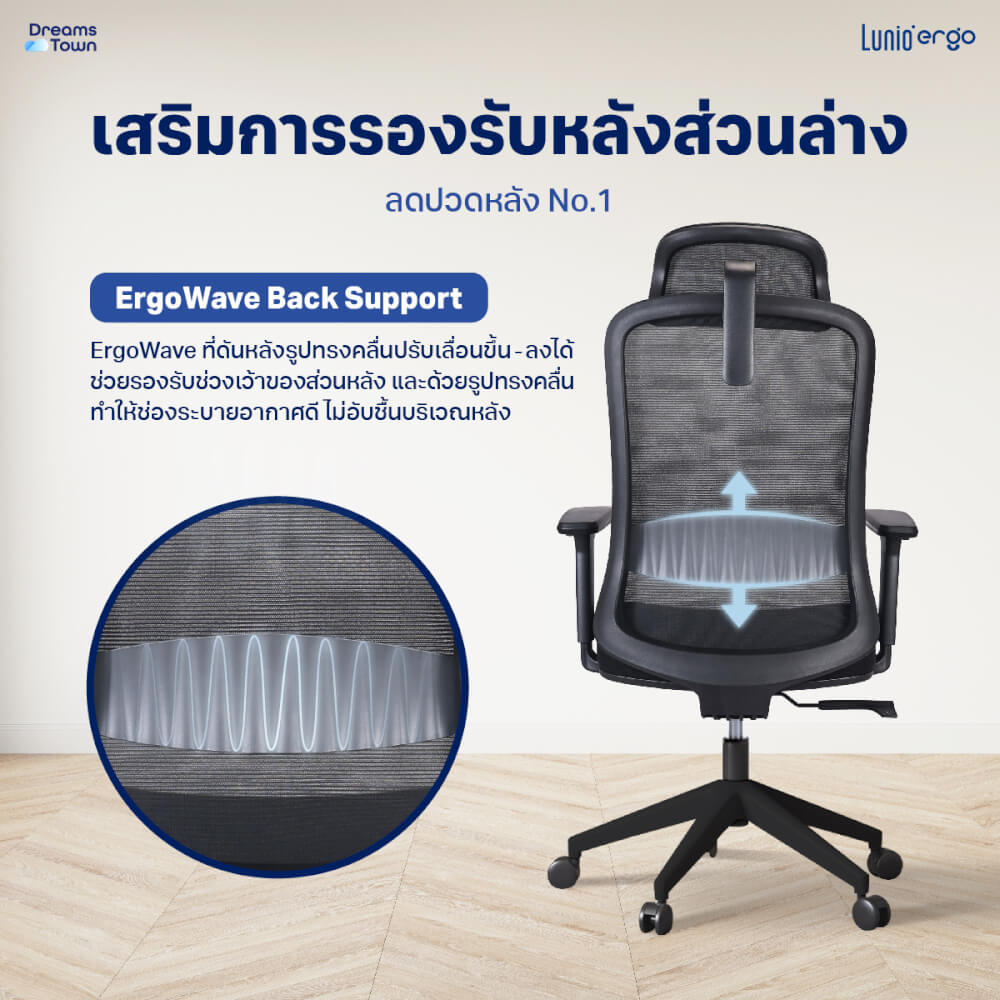 เก้าอี้ทำงานเพื่อสุขภาพ LUNIO ERGO STARLIGHT BLACK GRAPHITE สีดำ_6