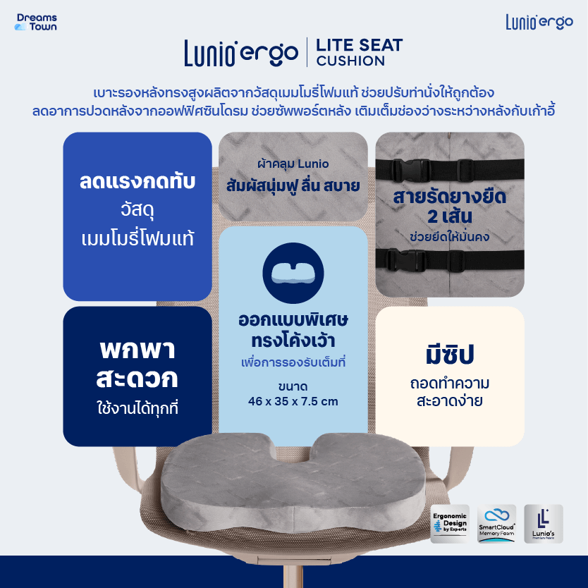 เบาะรองนั่ง LUNIO ERGO LITE SEAT CUSHION