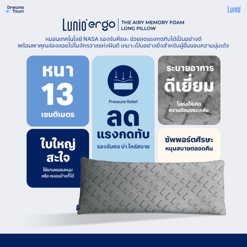 หมอนหนุนทรงยาว Lunio The Airy Memory Foam Long Pillow_7