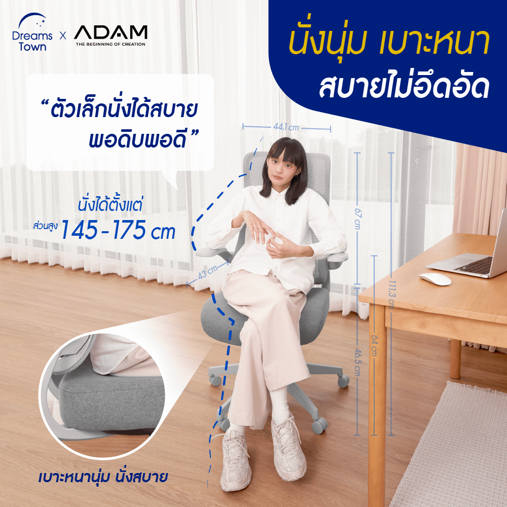 เก้าอี้ทำงาน เพื่อสุขภาพ ADAM รุ่น DOT2 ERGO CHAIR GRAVITY GRAY