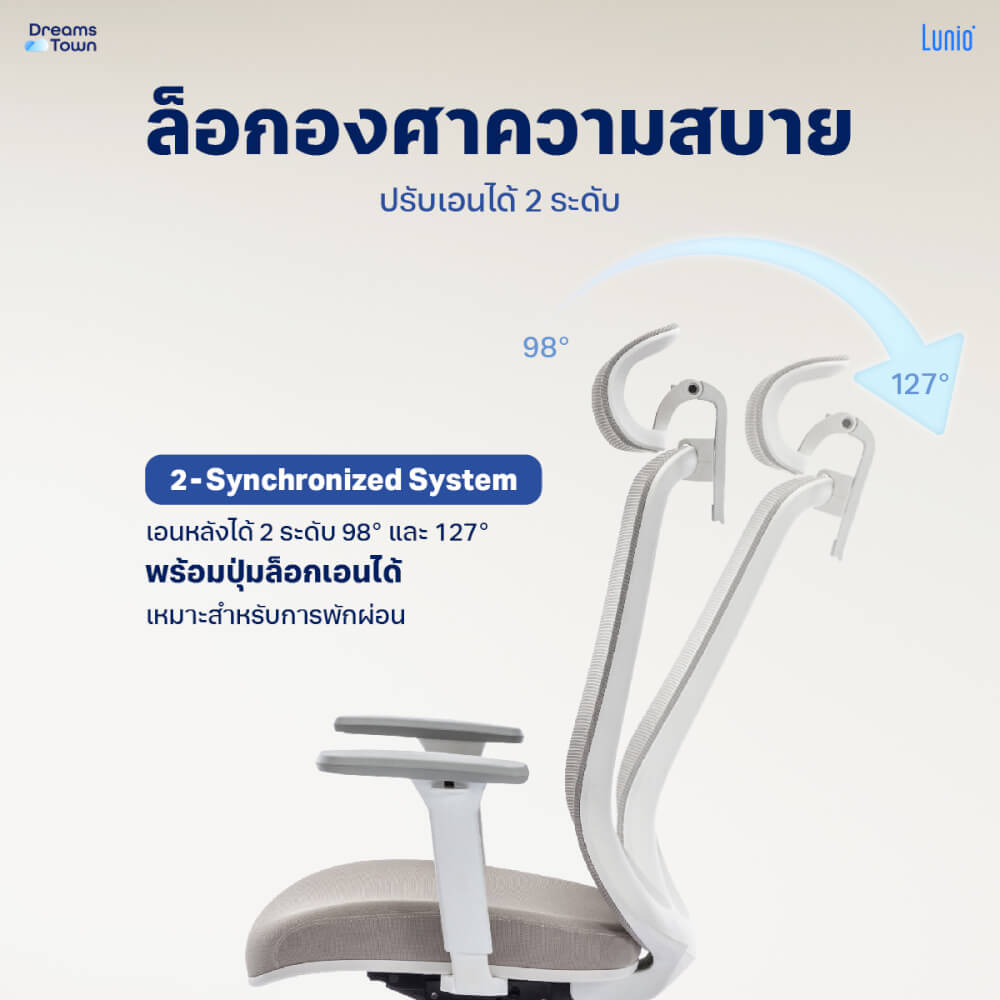 เก้าอี้ทำงาน เพื่อสุขภาพ LUNIO ERGO STARLIGHT WHITE FROZEN สีขาว