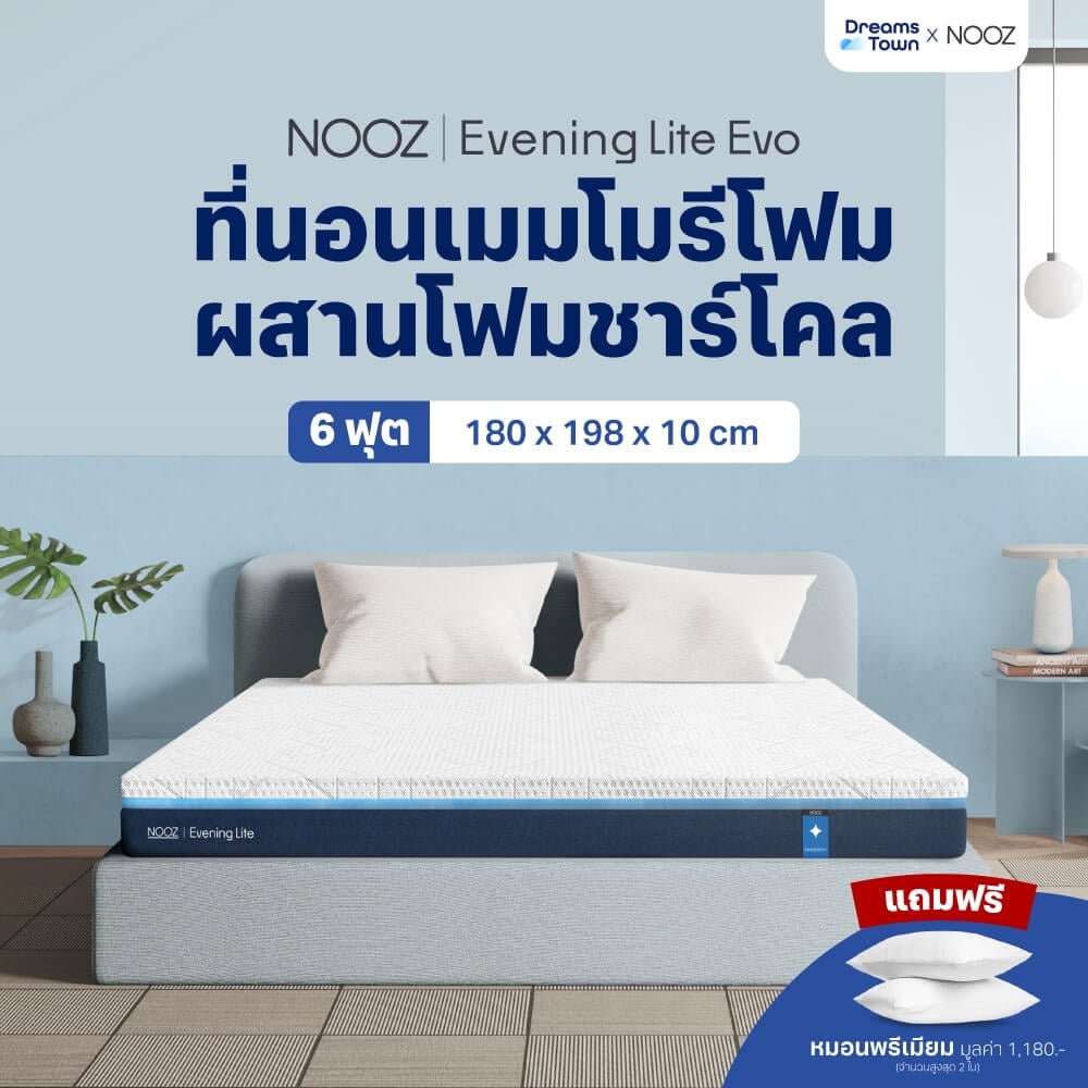 ที่นอนเมมโมรี่โฟม 6 ฟุต NOOZ Evening Lite Evo หนา 4 นิ้ว
