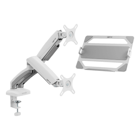 [เซ็ตสุดคุ้ม] LUNIO ERGO MONITOR ARM CYBOT สีขาว 2 แขนจับจอคอม มาพร้อม แท่นวางโน็ตบุ๊ค แลปท็อป LUNIO ERGO CYPAD สีเงิน_0