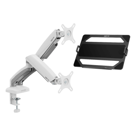 [เซ็ตสุดคุ้ม] LUNIO ERGO MONITOR ARM CYBOT สีขาว 2 แขนจับจอคอม มาพร้อม แท่นวางโน็ตบุ๊ค แลปท็อป LUNIO ERGO CYPAD สีดำ_0