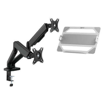 [เซ็ตสุดคุ้ม] LUNIO ERGO MONITOR ARM CYBOT สีดำ 2 แขนจับจอคอม มาพร้อม แท่นวางโน็ตบุ๊ค แลปท็อป LUNIO ERGO CYPAD สีเงิน_0