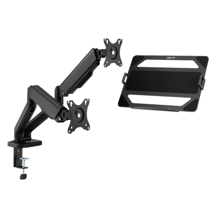 [เซ็ตสุดคุ้ม] LUNIO ERGO MONITOR ARM CYBOT สีดำ 2 แขนจับจอคอม มาพร้อม แท่นวางโน็ตบุ๊ค แลปท็อป LUNIO ERGO CYPAD สีดำ_0