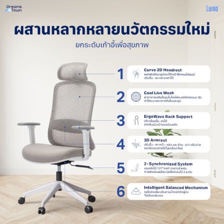 เก้าอี้ทำงาน เพื่อสุขภาพ LUNIO ERGO STARLIGHT WHITE FROZEN สีขาว_2