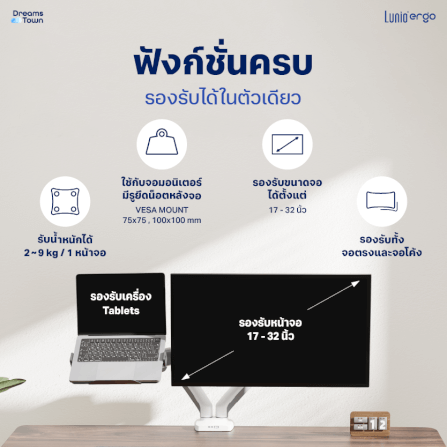 [เซ็ตสุดคุ้ม] LUNIO ERGO MONITOR ARM CYBOT สีขาว 1 แขนจับจอคอม มาพร้อม แท่นวางโน็ตบุ๊ค แลปท็อป LUNIO ERGO CYPAD สีเงิน_2