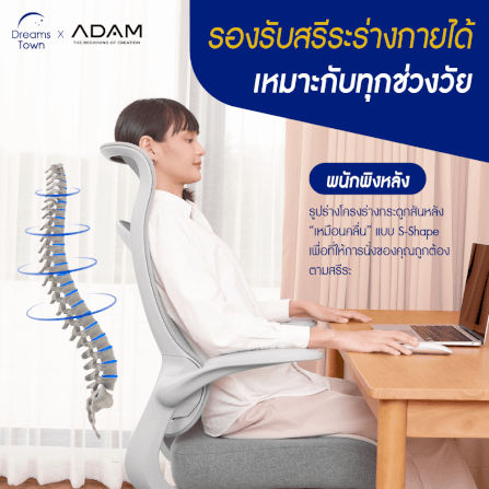 เก้าอี้ทำงาน เพื่อสุขภาพ ADAM รุ่น DOT2 ERGO CHAIR GRAVITY GRAY_3