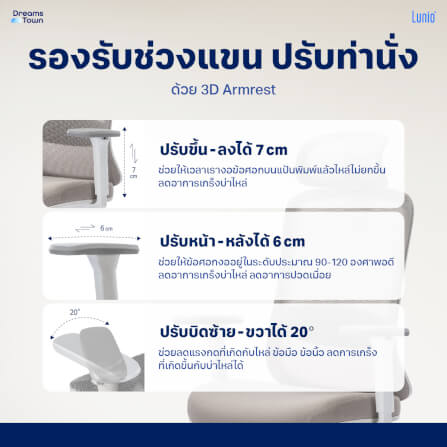 เก้าอี้ทำงาน เพื่อสุขภาพ LUNIO ERGO STARLIGHT WHITE FROZEN สีขาว_5
