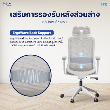 เก้าอี้ทำงาน เพื่อสุขภาพ LUNIO ERGO STARLIGHT WHITE FROZEN สีขาว_6