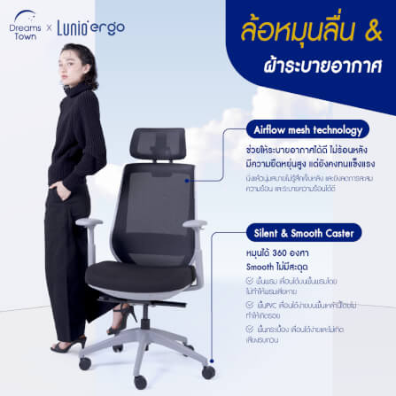 เก้าอี้ทำงาน เพื่อสุขภาพ LUNIO ERGO APOLLO CHAIR BLACK JET สีดำ_6