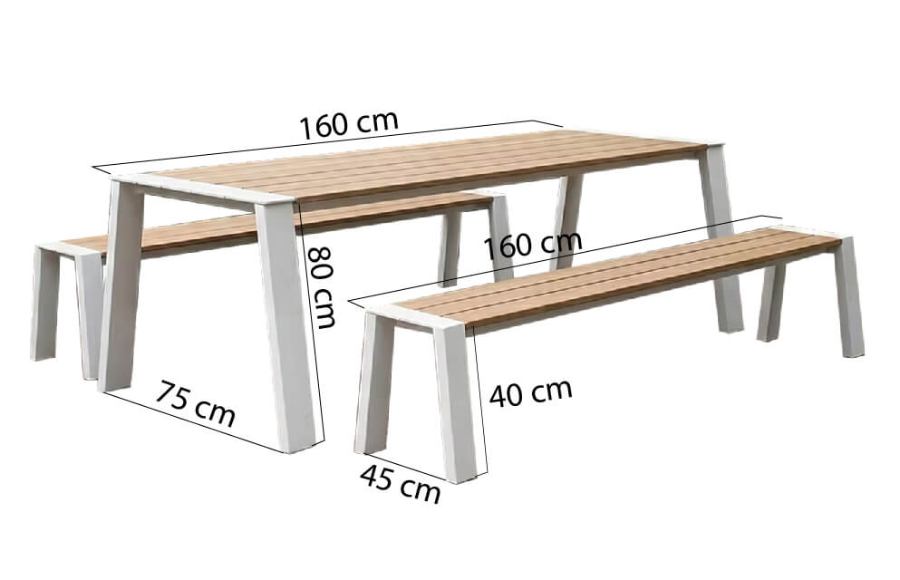 ม้านั่งภายนอก SALABANSUAN รุ่น HOLLI TABLE SET 160CM สีไม้ธรรมชาติ