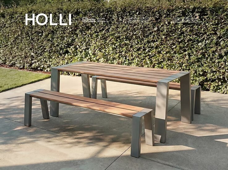 ม้านั่งภายนอก SALABANSUAN รุ่น HOLLI TABLE SET 160CM สีไม้ธรรมชาติ