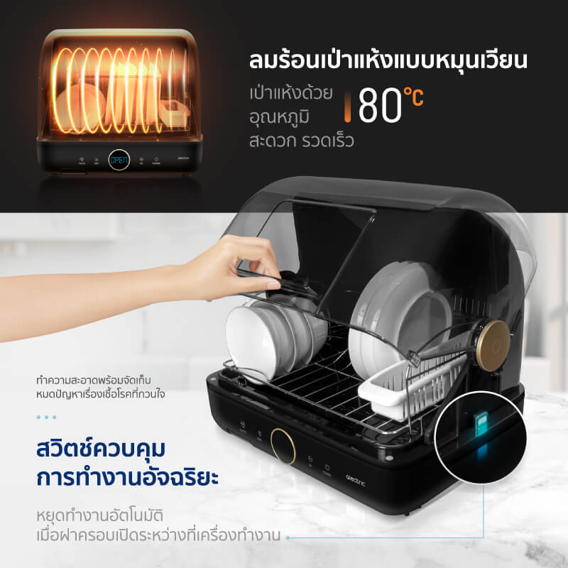 เครื่องอบจานไฟฟ้าพรัอมแสง UV ALECTRIC รุ่น DV1 สีขาว