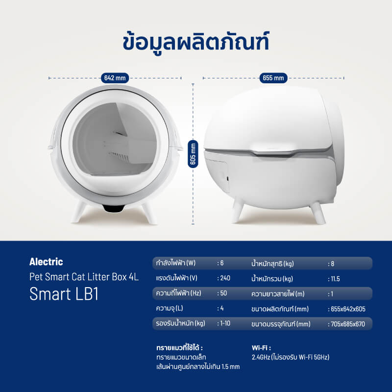 ห้องน้ำแมวอัตโนมัติ ALECTRIC รุ่น LB1 สีขาว_8
