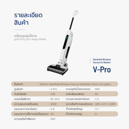 เครื่องดูดฝุ่นแบบด้าม ALECTRIC รุ่น V-PRO สีขาว_7