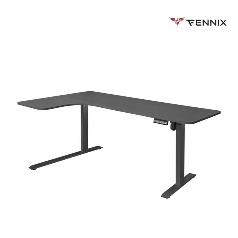 โต๊ะทำงานเพื่อสุขภาพ Fennix รุ่น L-Shaped สีไม้สีเข้ม/ดำ