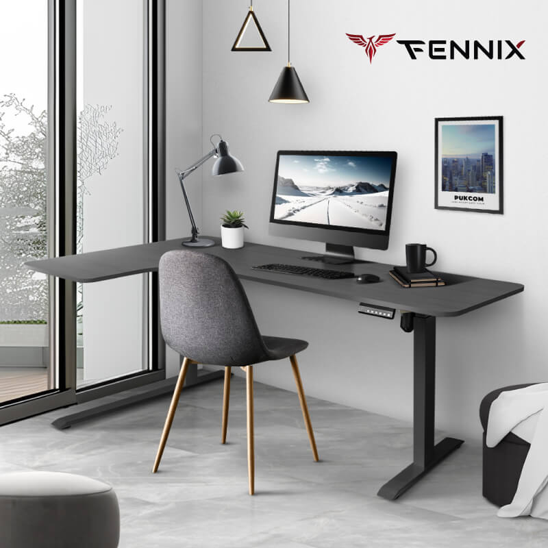 โต๊ะทำงานเพื่อสุขภาพ Fennix รุ่น L-Shaped สีดำ