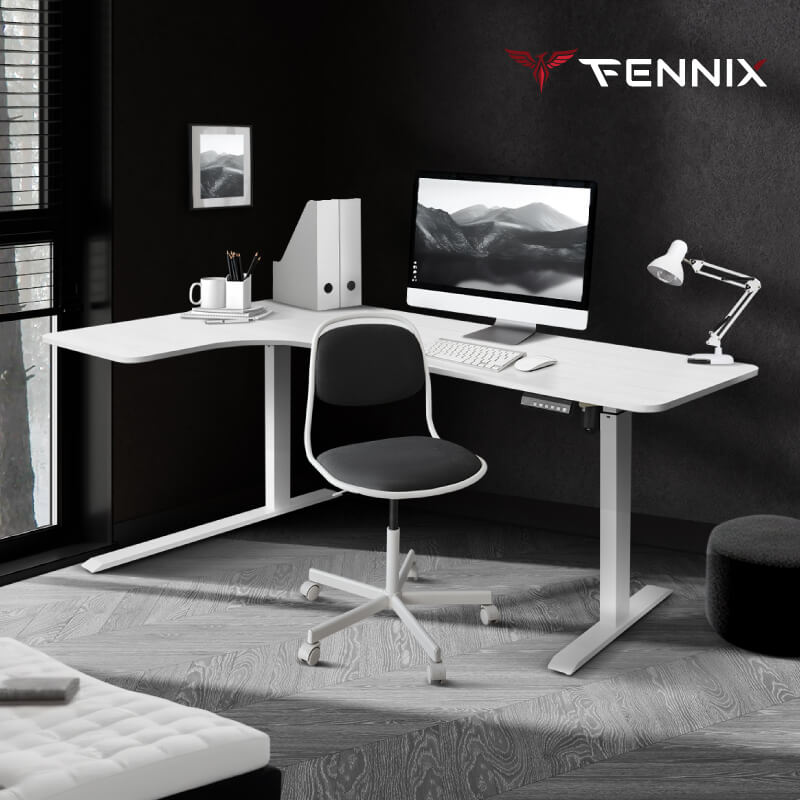 โต๊ะทำงานเพื่อสุขภาพ Fennix รุ่น L-Shaped สีขาว