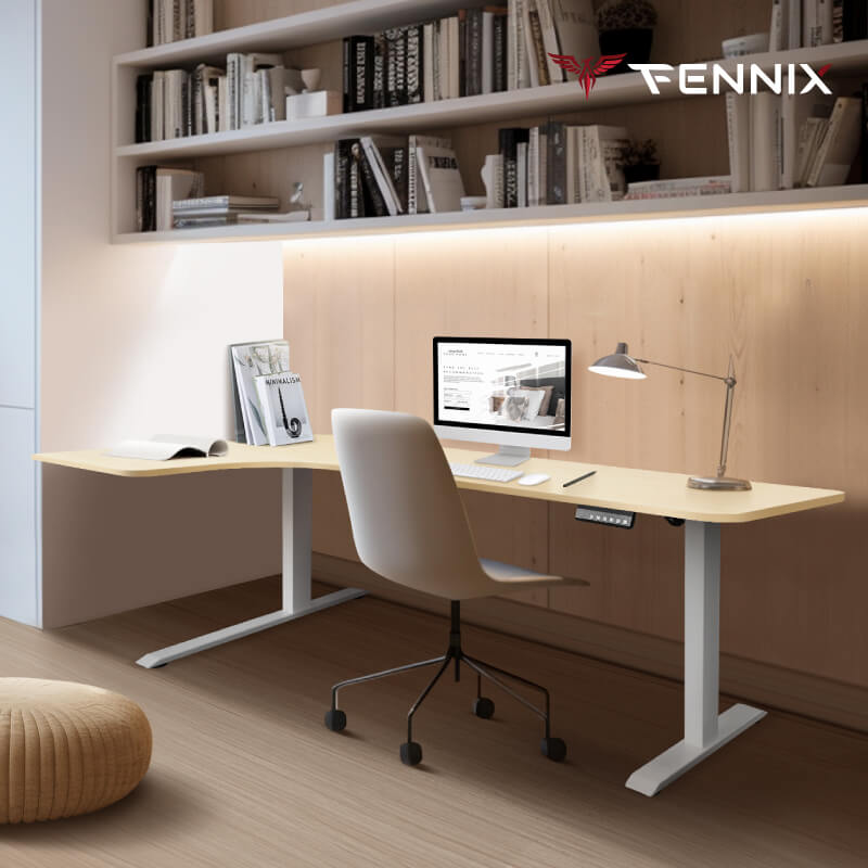 โต๊ะทำงานเพื่อสุขภาพ Fennix รุ่น L-Shaped สีโอ๊ค/ขาว