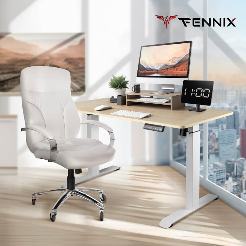 โต๊ะทำงานเพื่อสุขภาพ Fennix รุ่น 160*80cm สีโอ๊ค/ขาว