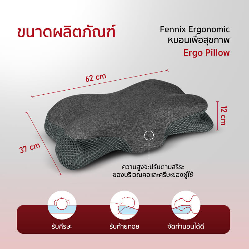 หมอนเพื่อสุขภาพ Fennix รุ่น Ergo Pillow สีเทาเข้ม_4