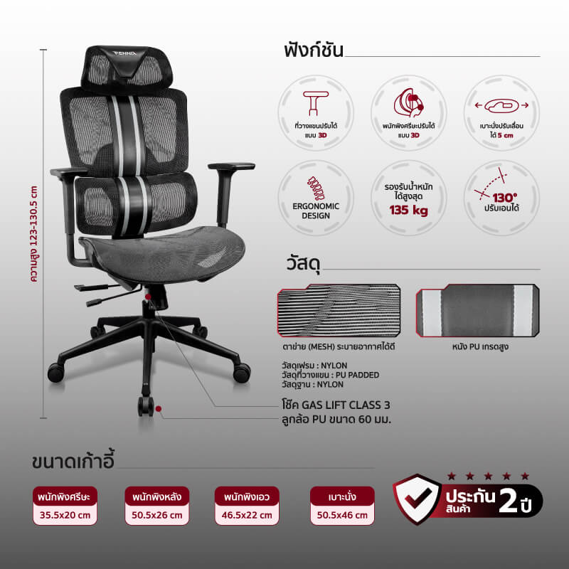 เก้าอี้สำนักงาน Fennix รุ่น FNRG01 สีดำ