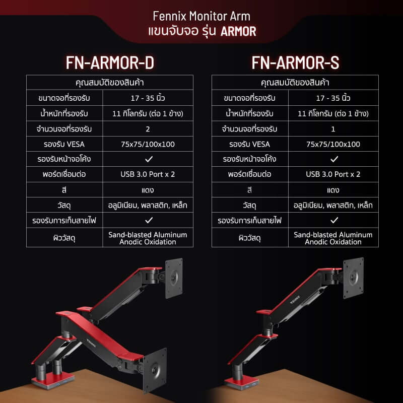 แขนจับจอมอนิเตอร์ Fennix รุ่น ARMOR (FN-ARMOR-D) สีดำ/แดง