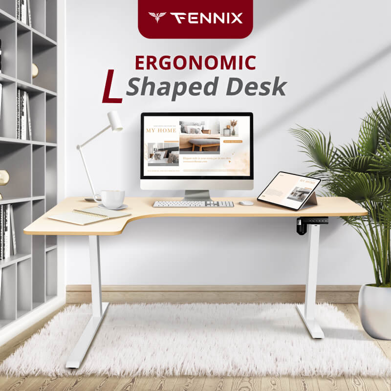 โต๊ะทำงานเพื่อสุขภาพ Fennix รุ่น L-Shaped สีขาว