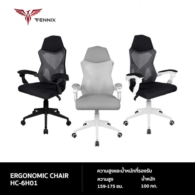 เก้าอี้สำนักงาน Fennix รุ่น HC-6H01 สีขาว/ดำ