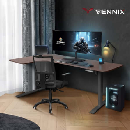 โต๊ะทำงานเพื่อสุขภาพ Fennix รุ่น L-Shaped สีไม้สีเข้ม/ดำ_1