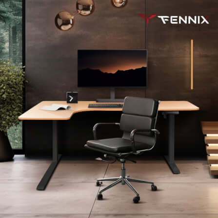 โต๊ะทำงานเพื่อสุขภาพ Fennix รุ่น L-Shaped สีโอ๊ค/ดำ_1
