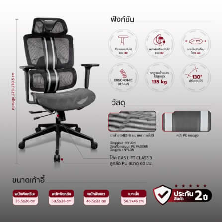 เก้าอี้สำนักงาน Fennix รุ่น FNRG01 สีดำ_6