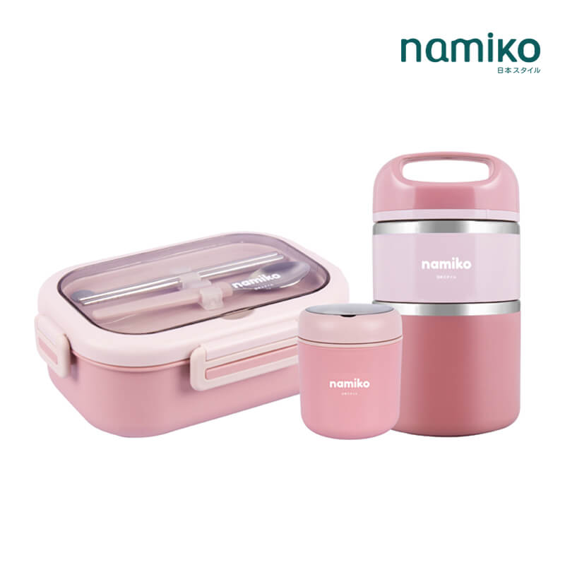 [HARAJUKU SETB] NAMIKO กระติกเก็บอุณภูมิ,กล่องอาหาร,ถ้วยซุปสเตนเลส FOOD GRADE - สีชมพู_1