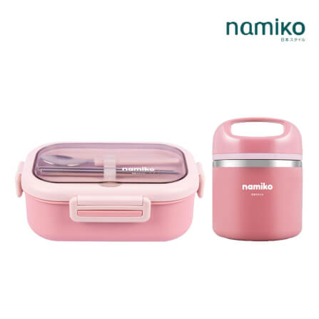 [SHIBUYA SETC] NAMIKO กล่องอาหารพร้อมกระติกสเตนเลสเก็บอุณหภูมิ FOOD GRADE - สีชมพู_1