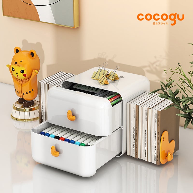 กล่องลิ้นชัก 2 ชั้น COCOGU รุ่น JRC101 ที่วางหนังสือ 2 ด้าน สีขาว_5