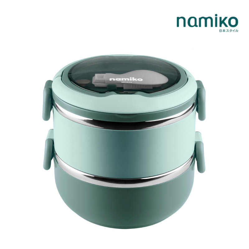 กล่องอาหาร Namiko รุ่น ทรงกลม 2 ชั้น 1400ml สีเขียว