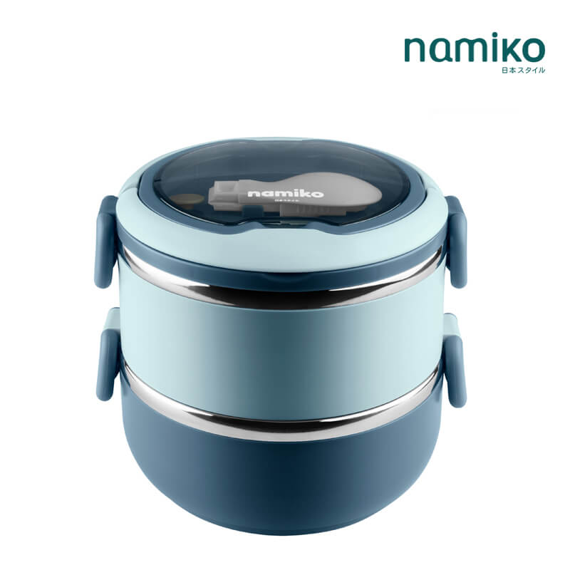 กล่องอาหาร Namiko รุ่น ทรงกลม 2 ชั้น 1400ml สีฟ้า