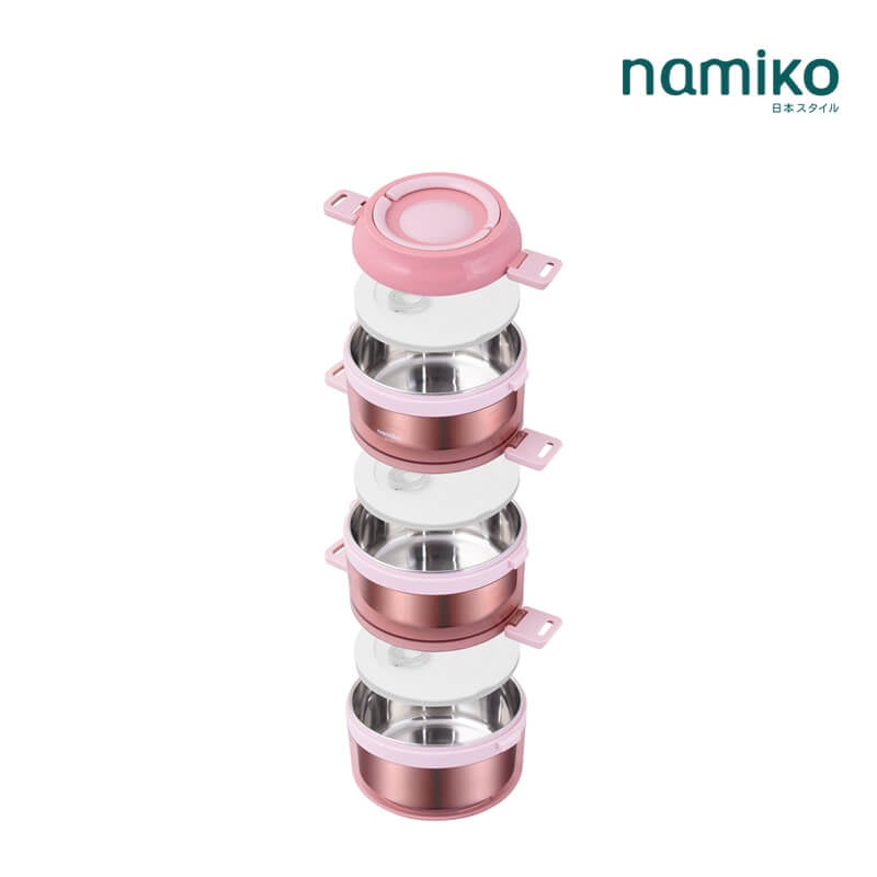 ปิ่นโต Namiko รุ่น #6586-2 3 ชั้น 2350 ml สีชมพู