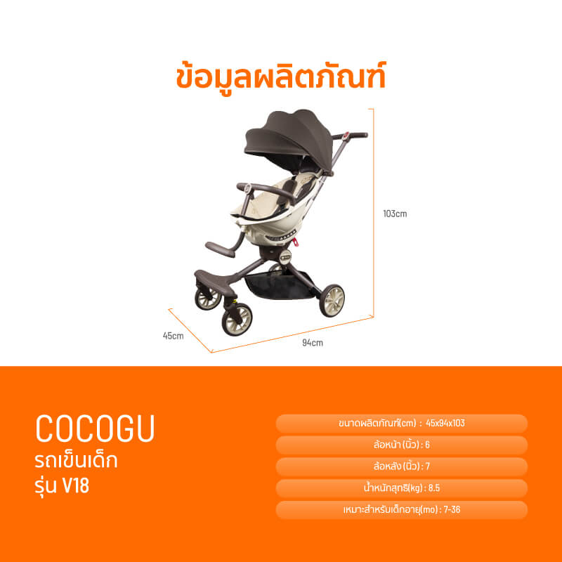 รถเข็นเด็ก COCOGU รุ่น V18 สีน้ำตาล_8