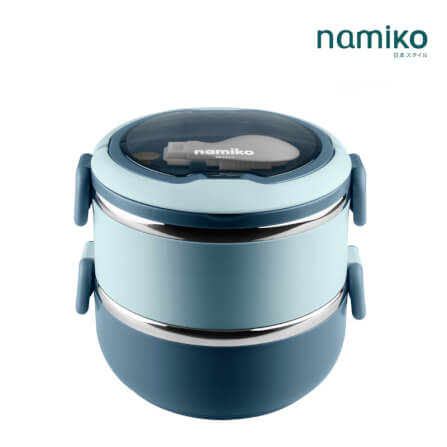 กล่องอาหาร Namiko รุ่น ทรงกลม 2 ชั้น 1400ml สีฟ้า
