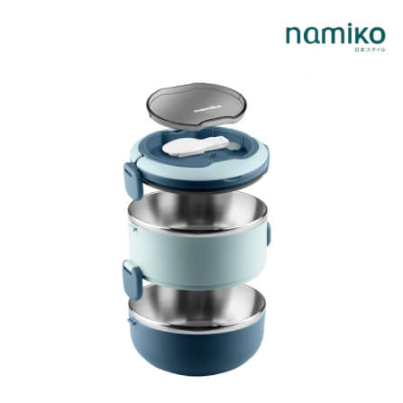 กล่องอาหาร Namiko รุ่น ทรงกลม 2 ชั้น 1400ml สีฟ้า_1