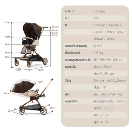 รถเข็นเด็ก COCOGU รุ่น V9 สีน้ำตาล_7