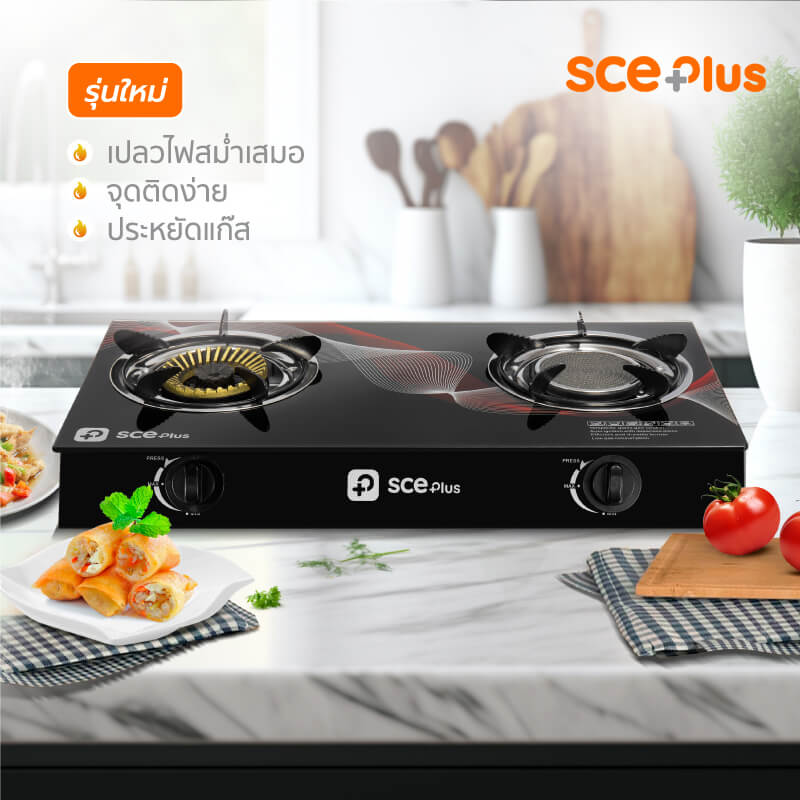 เตาแก๊สตั้งโต๊ะ 2 หัวแก๊ส SCE Plus รุ่น GG2 สีดำ_6