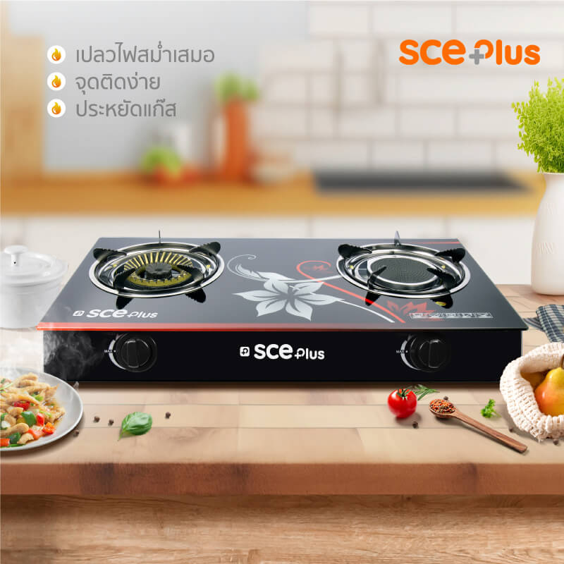 เตาแก๊สตั้งโต๊ะ 2 หัวแก๊ส SCE Plus รุ่น GG1 สีดำ