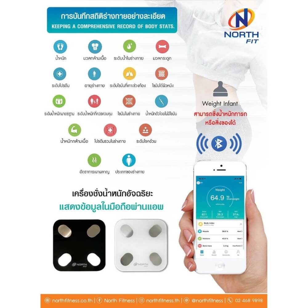 เครื่องชั่งน้ำหนักอัจฉริยะ NORTH FITNESS สีขาว_4